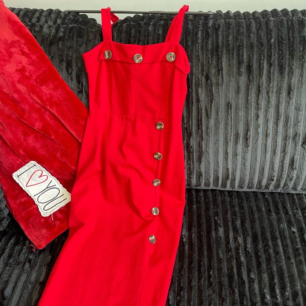 Red Dress Button-Down look